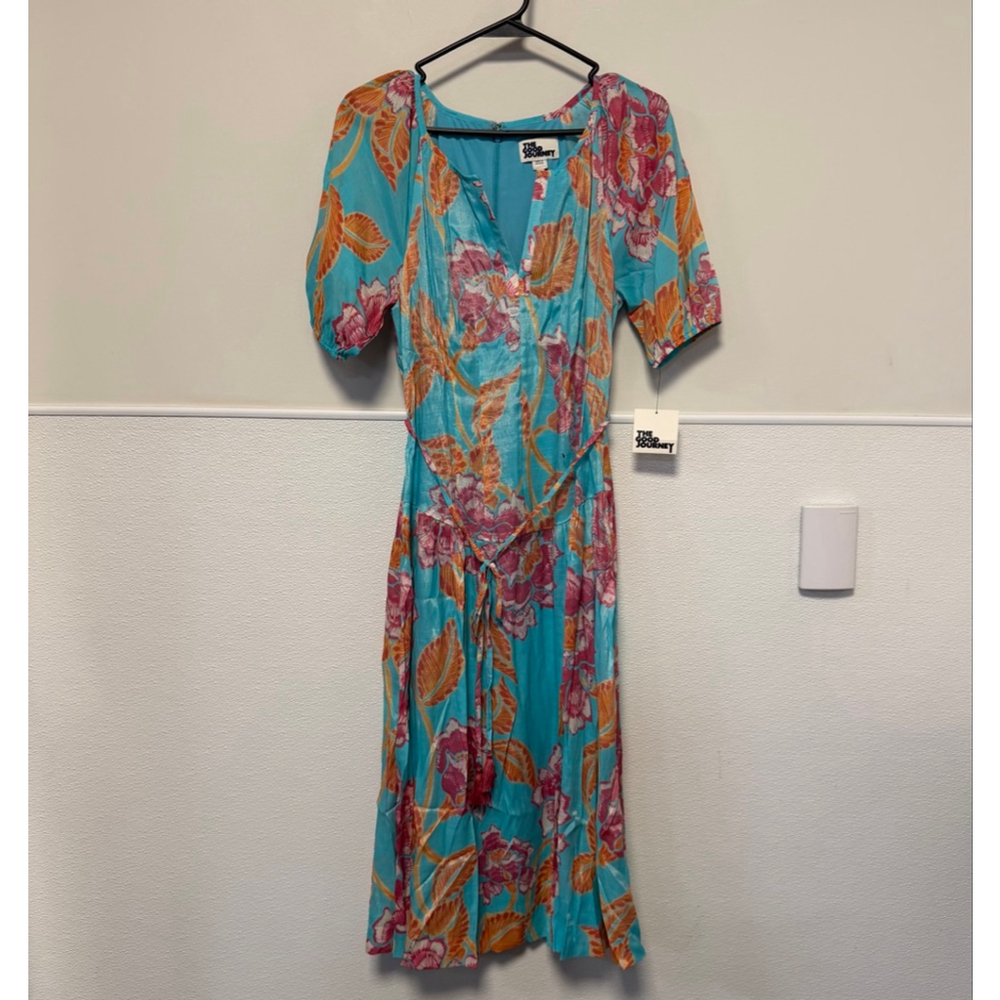 Women's THE GOOD JOURNEY Turquoise Pink Floral Midi Dress S NEW NWT MSRP $138 - Picture 10 of 16